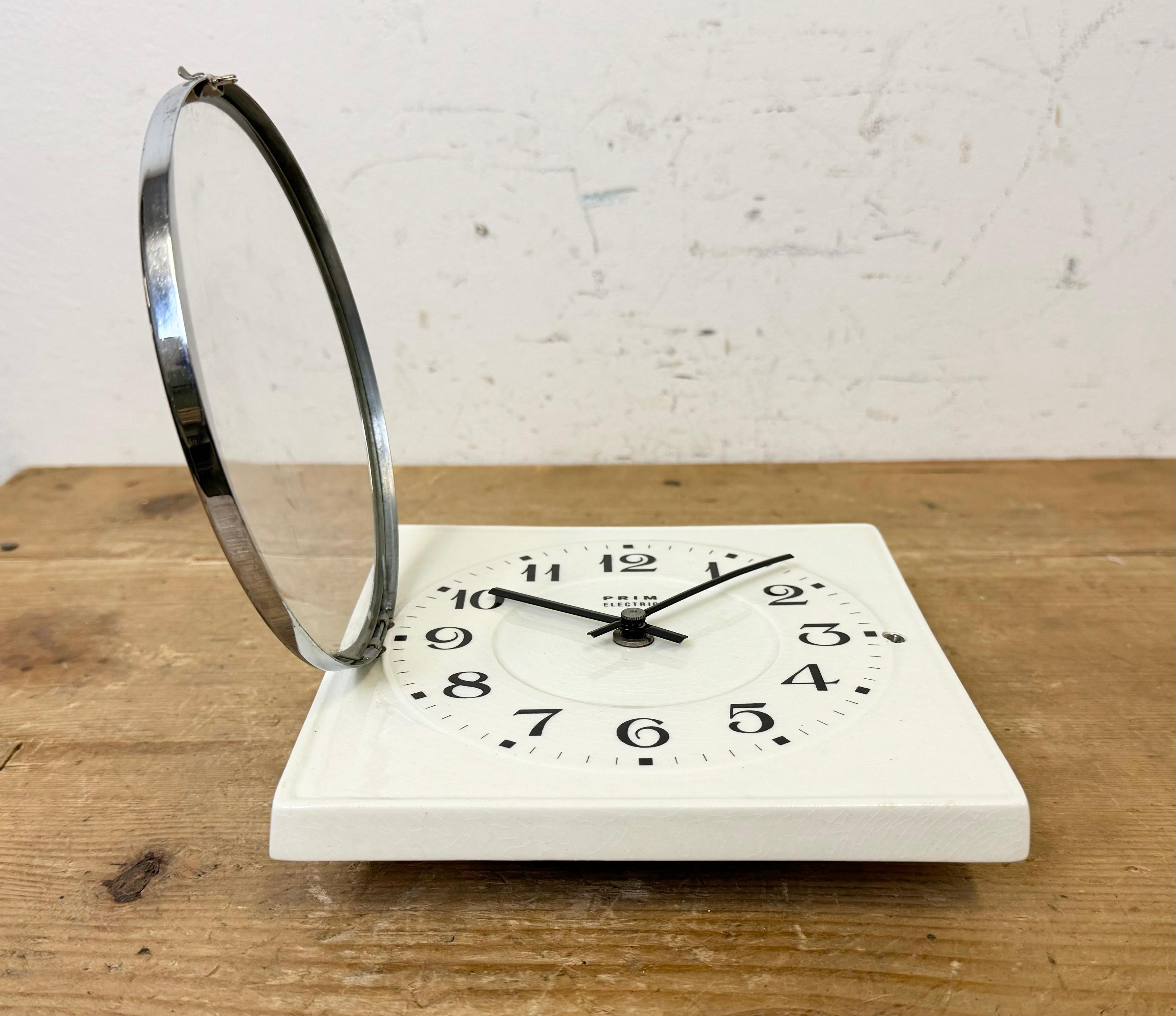 Vintage White Porcelain Wall Clock from Prim, 1970s For Sale 9