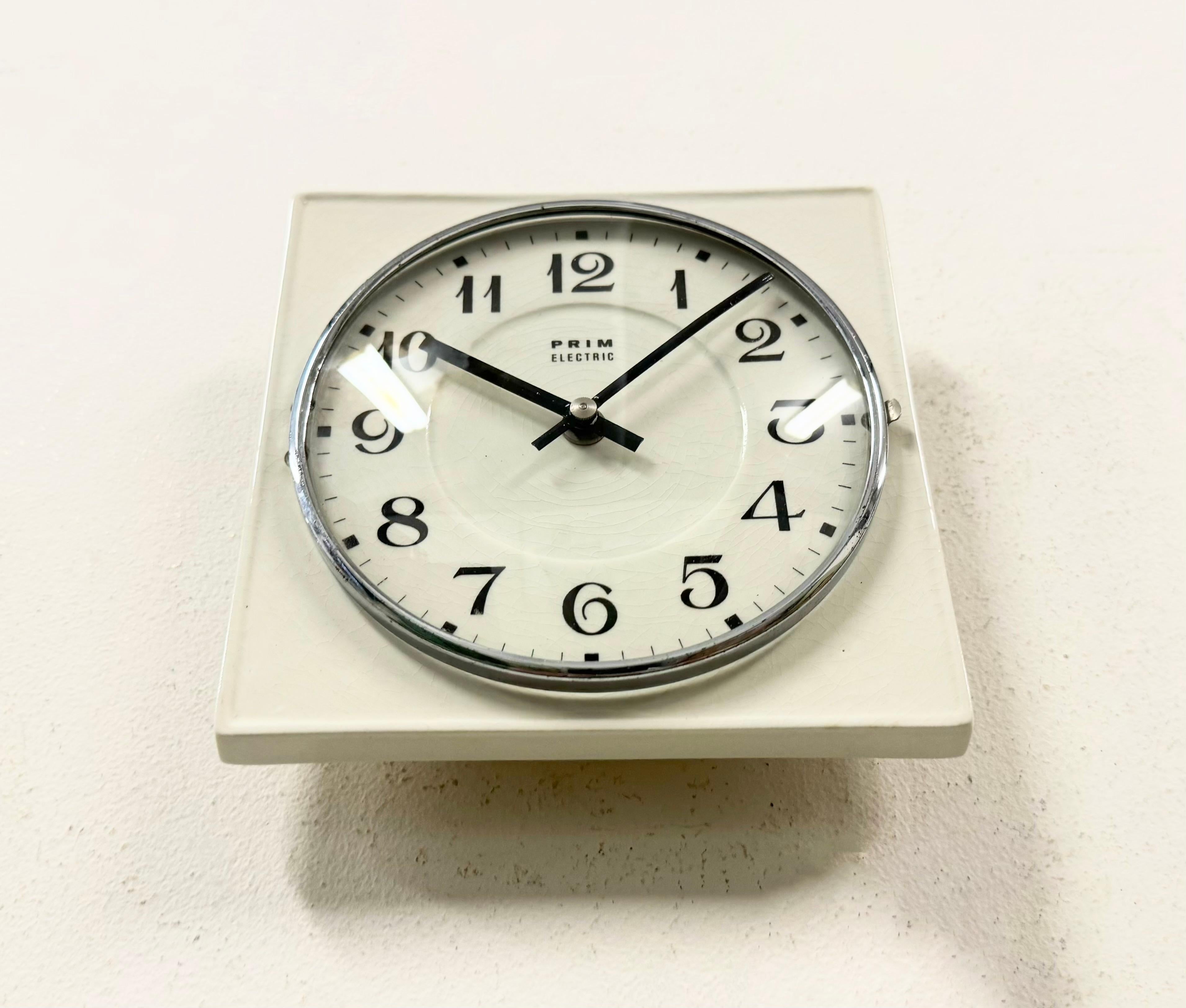 Vintage White Porcelain Wall Clock from Prim, 1970s For Sale 1