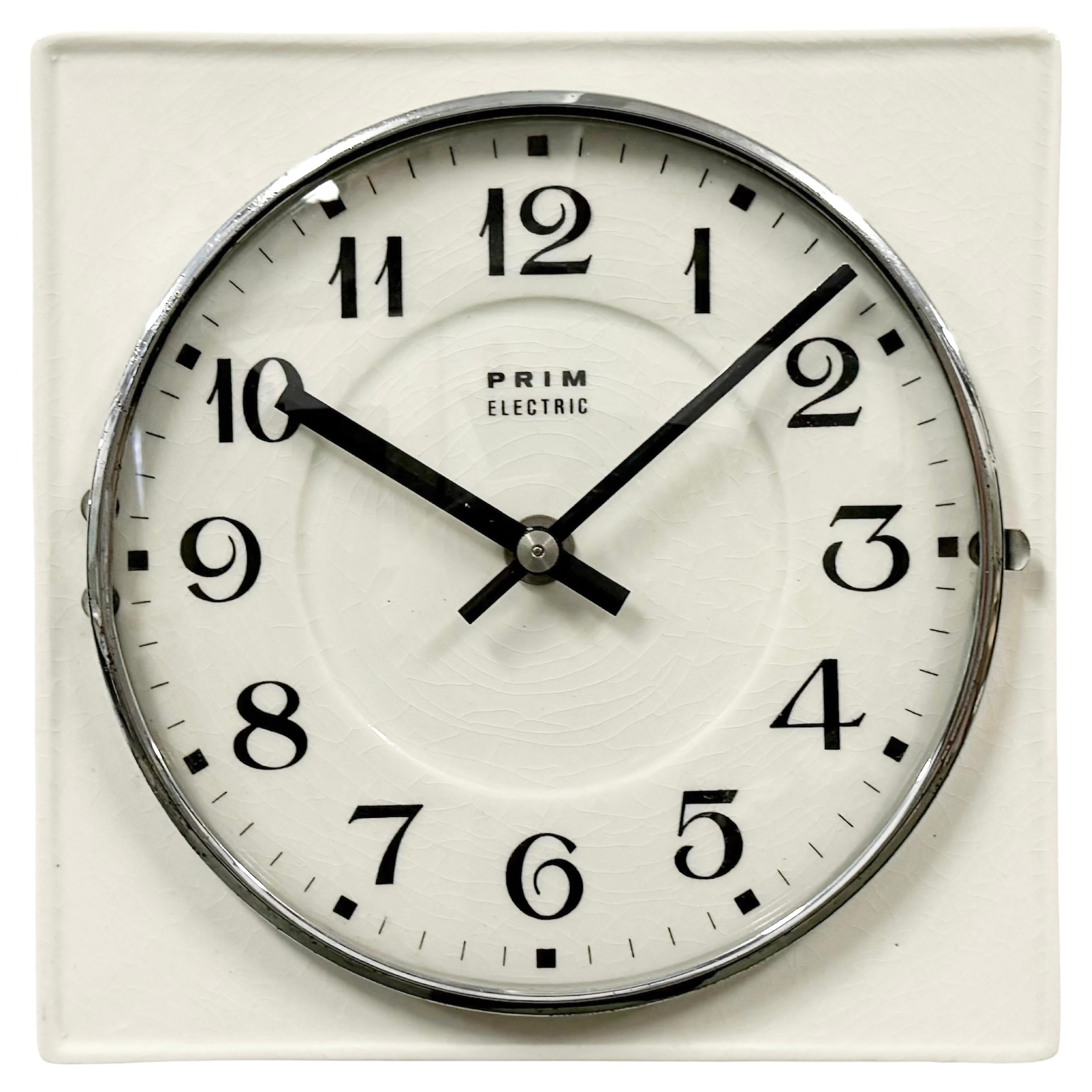 Vintage White Porcelain Wall Clock from Prim, 1970s For Sale