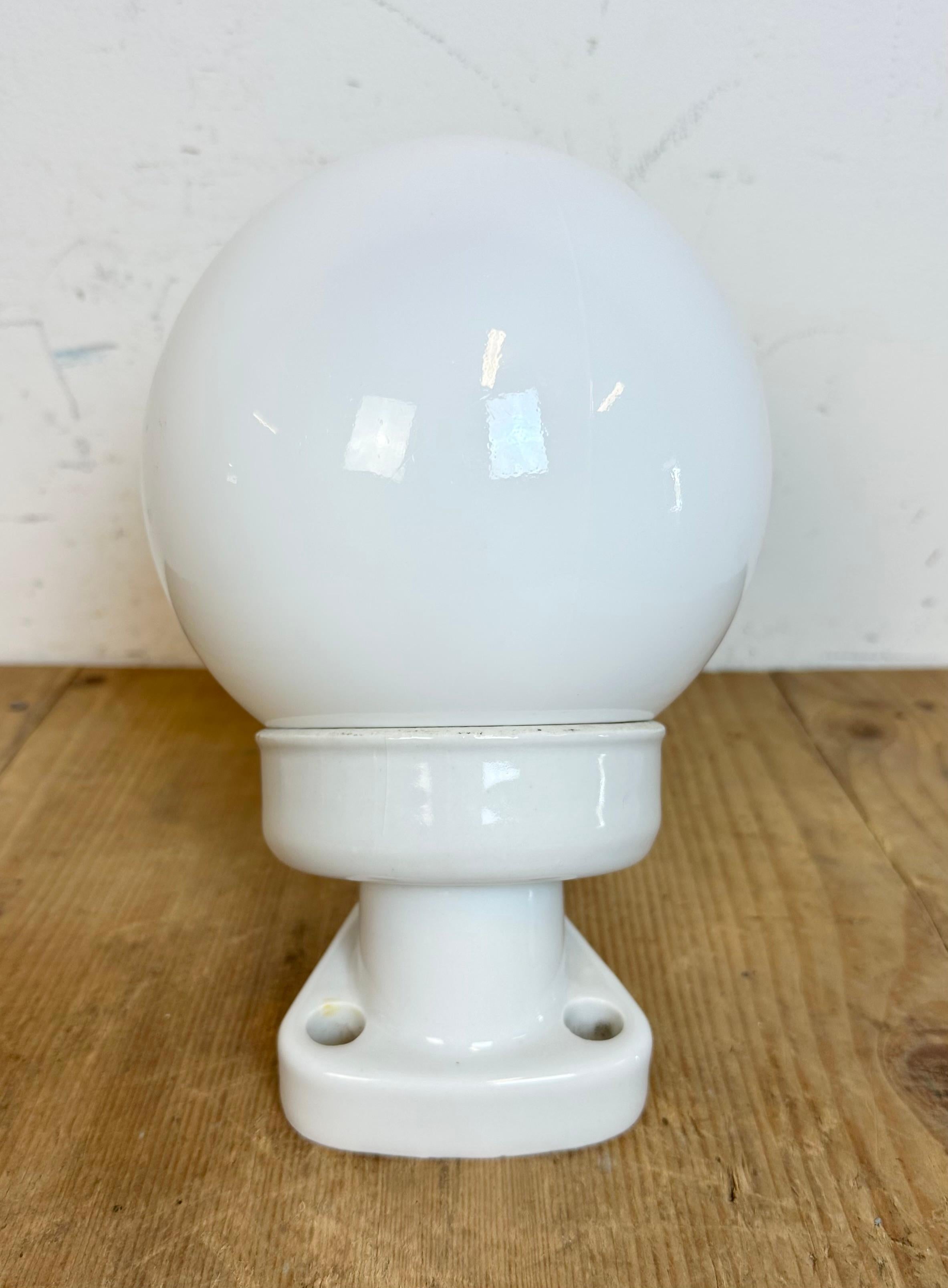 Czech Vintage White Porcelain Wall Light with Milk Glass, 1960s For Sale