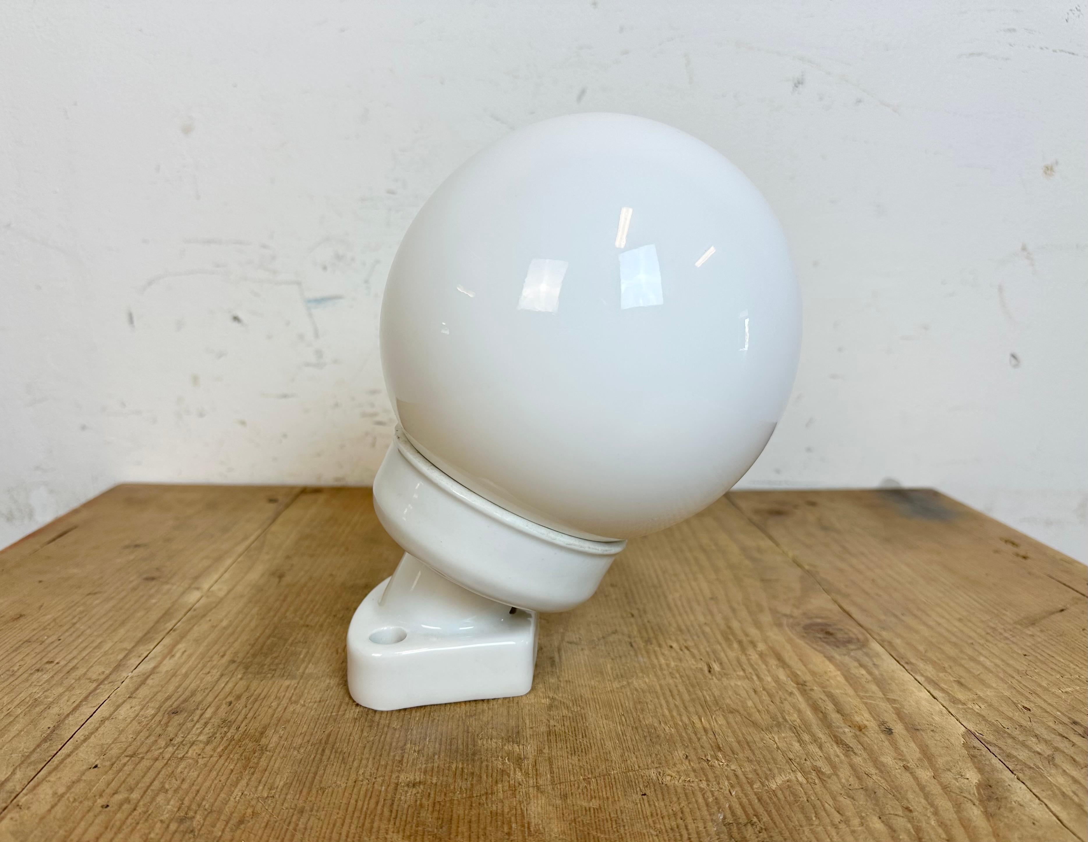 20th Century Vintage White Porcelain Wall Light with Milk Glass, 1960s For Sale