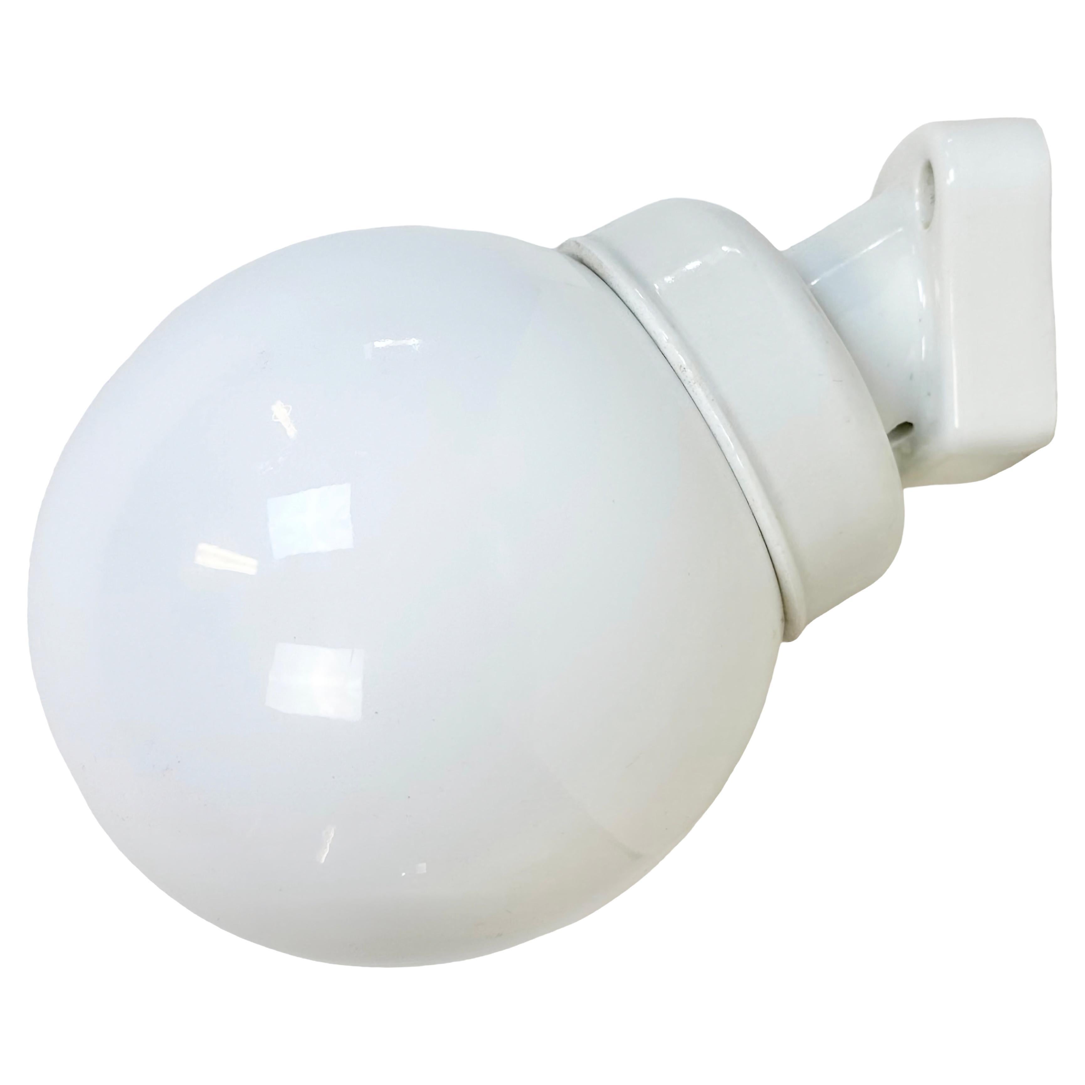 Vintage White Porcelain Wall Light with Milk Glass, 1960s For Sale