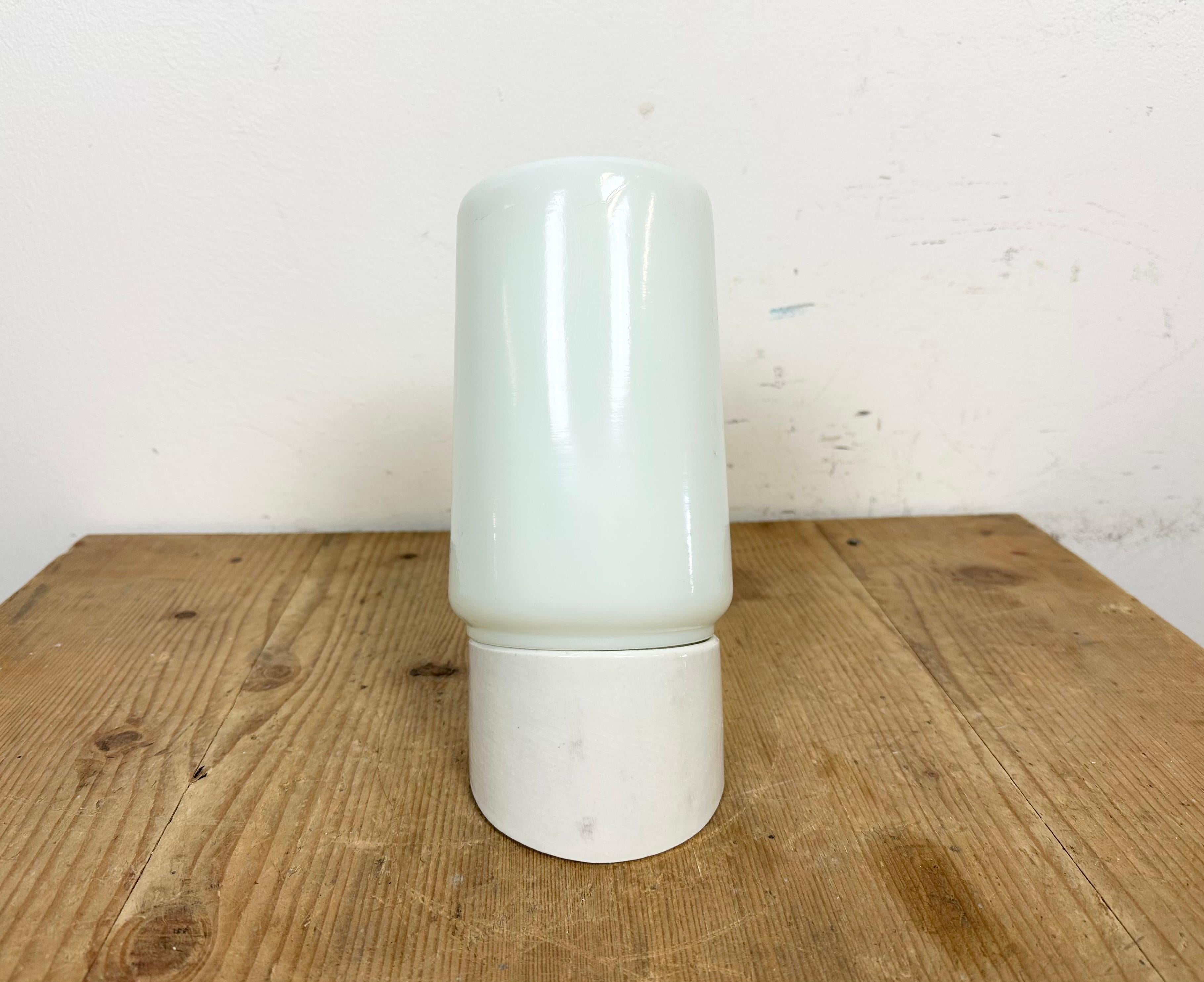 Polish Vintage White Porcelain Wall Light with Milk Glass, 1970s For Sale