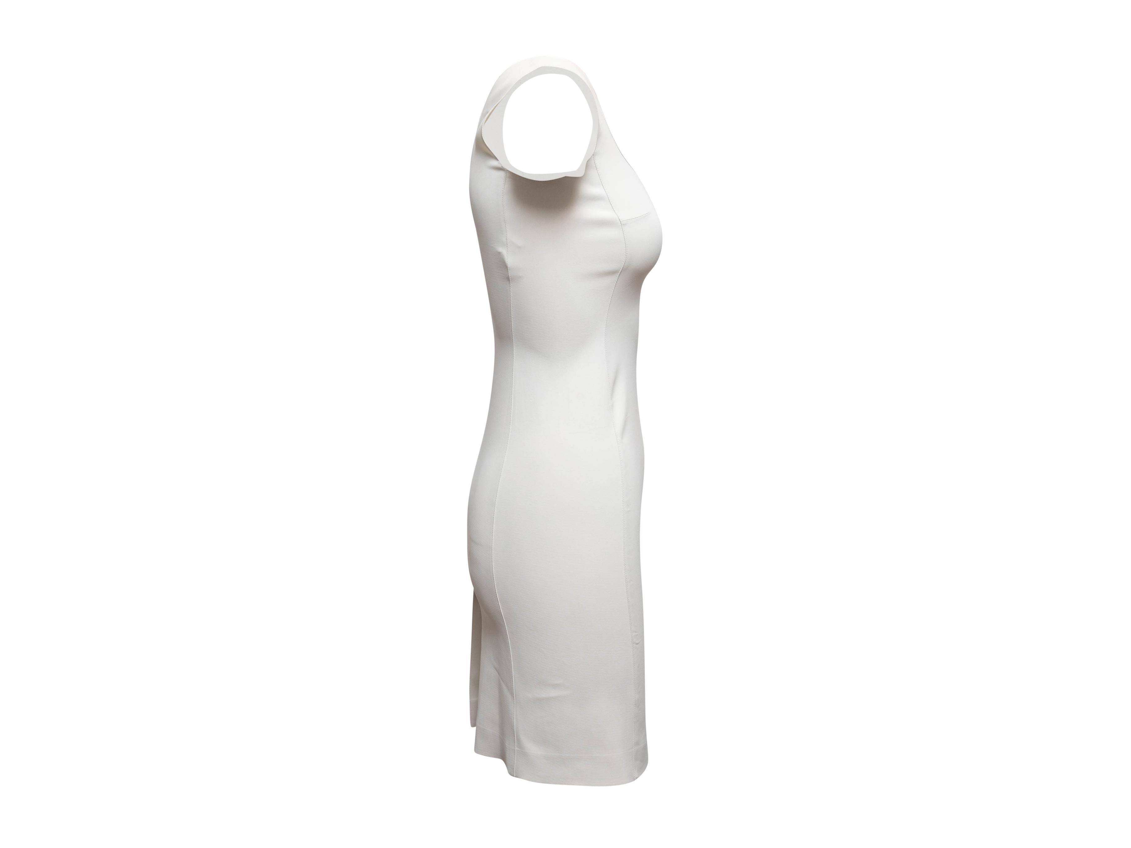 Vintage white sleeveless bodycon mini dress by Prada. Circa 1990s. Scoop neckline. 30