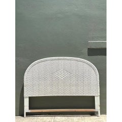 Vintage White Rattan Queen Headboard