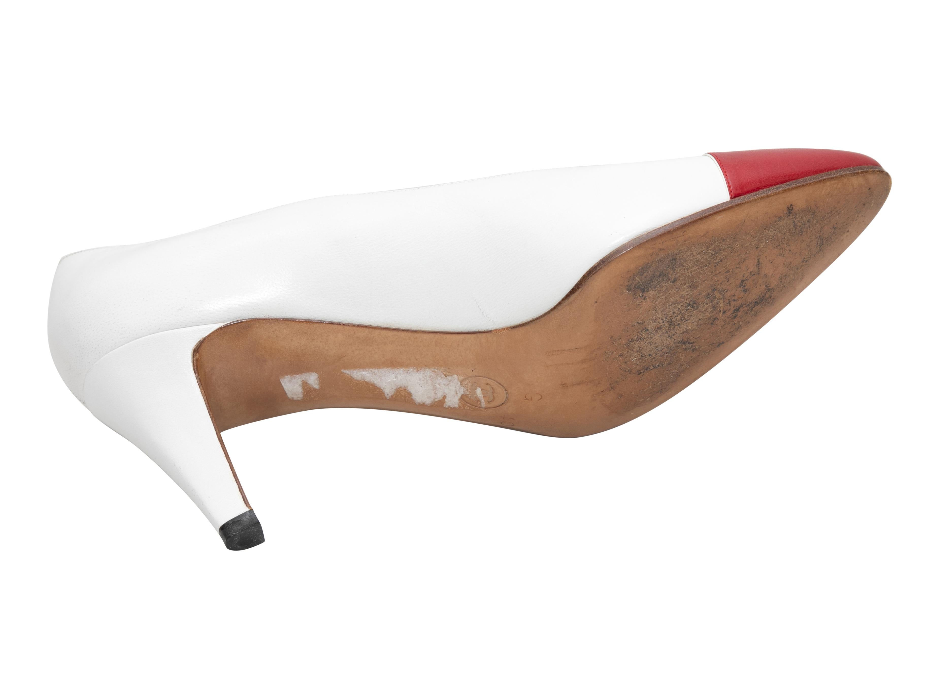 Women's Vintage White & Red Chanel Pointed Cap-Toe Pumps Size 40