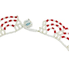 Vintage white red seed bead collar hand made necklace