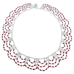 Vintage white red seed bead collar hand made necklace