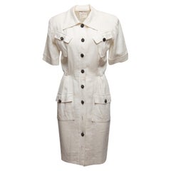 Vintage White Saint Laurent 1970s Linen Dress