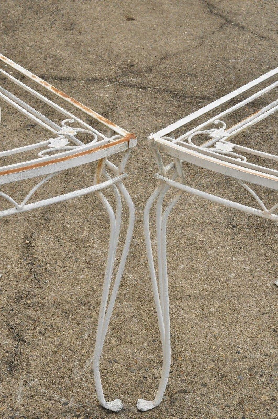 American Vintage White Salterini Mt Vernon Large Wrought Iron Tall Patio Side Tables Pair