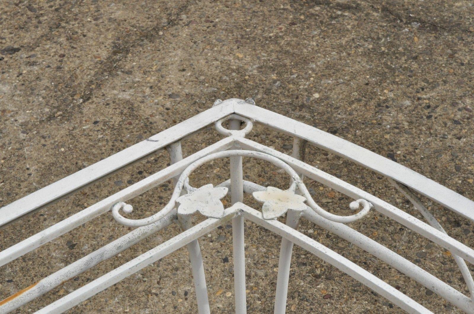 Vintage White Salterini Mt Vernon Large Wrought Iron Tall Patio Side Tables Pair In Good Condition In Philadelphia, PA