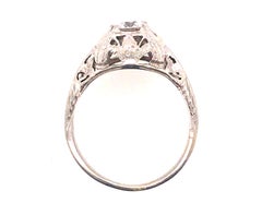 Art Deco White Sapphire Ring .65ct Hand Engraved Original 1930's Antique 18K