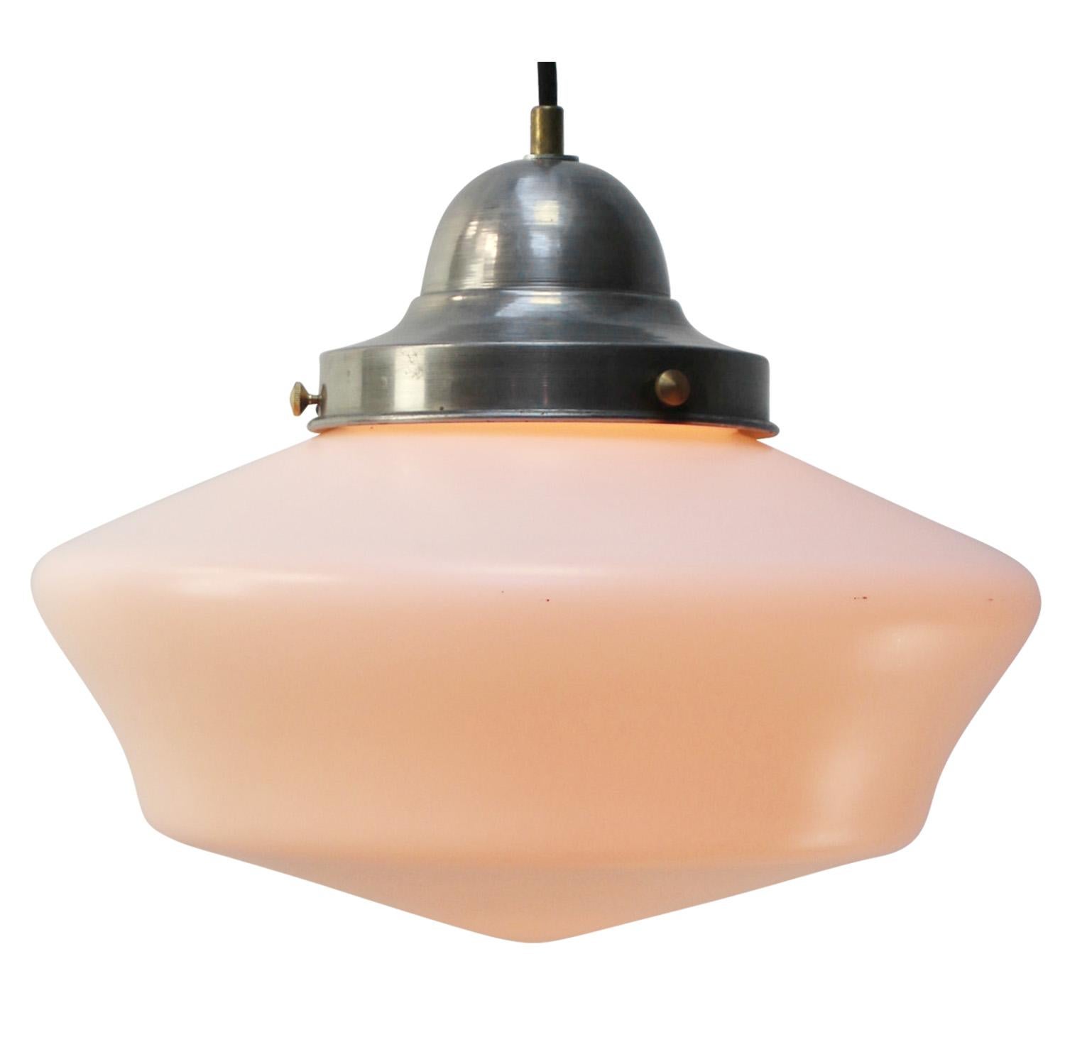 Semi mat opaline glass pendant
Metal with brass top.
2 meter black flex

Weight: 1.70 kg / 3.7 lb

Priced per individual item. All lamps have been made suitable by international standards for incandescent light bulbs, energy-efficient and LED bulbs.