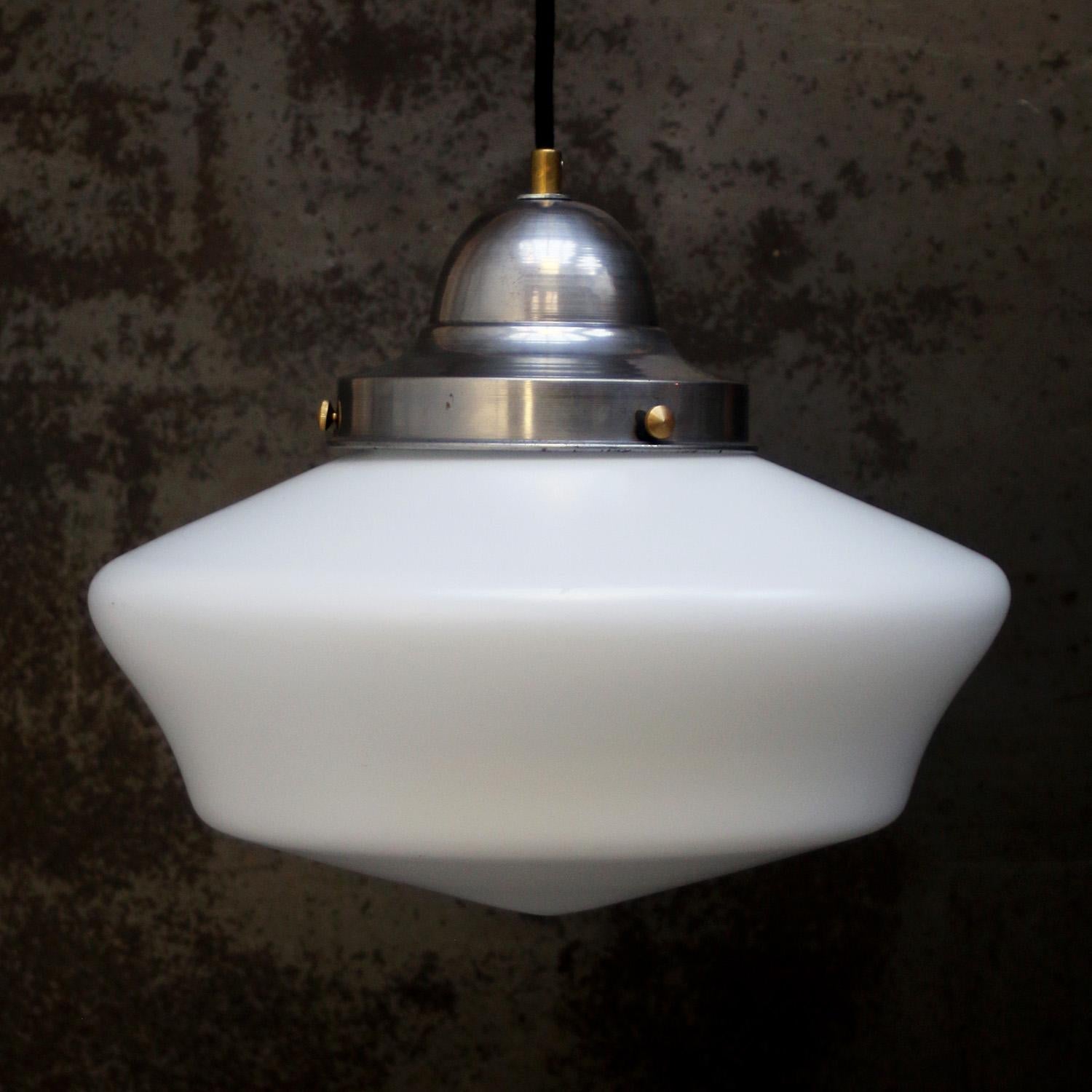 Mid-Century Modern Vintage White Semi Mat Opaline Glass Pendant Lights For Sale