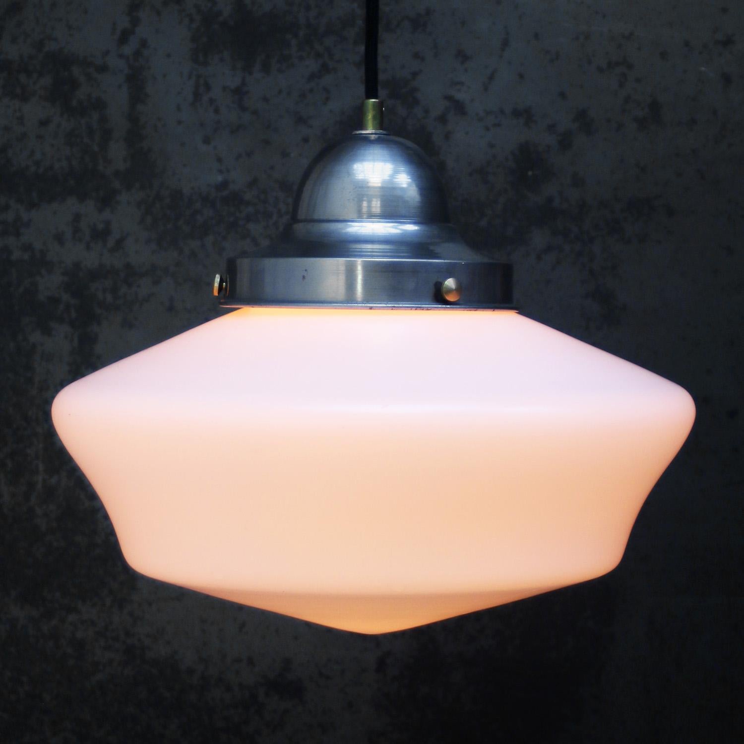 French Vintage White Semi Mat Opaline Glass Pendant Lights For Sale