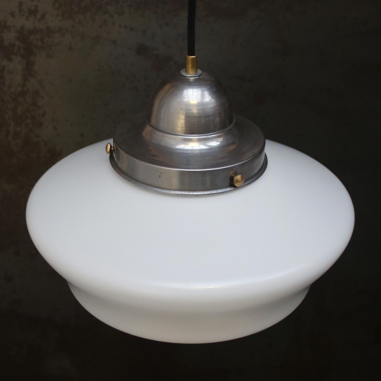 Vintage White Semi Mat Opaline Glass Pendant Lights In Good Condition For Sale In Amsterdam, NL