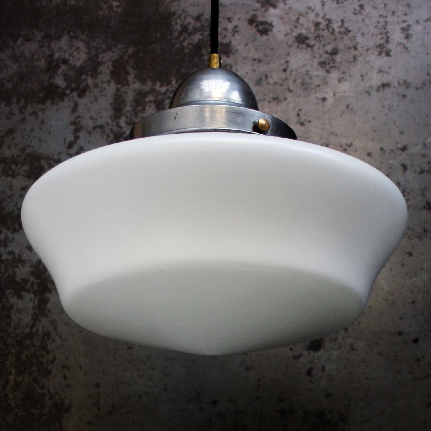 20th Century Vintage White Semi Mat Opaline Glass Pendant Lights For Sale