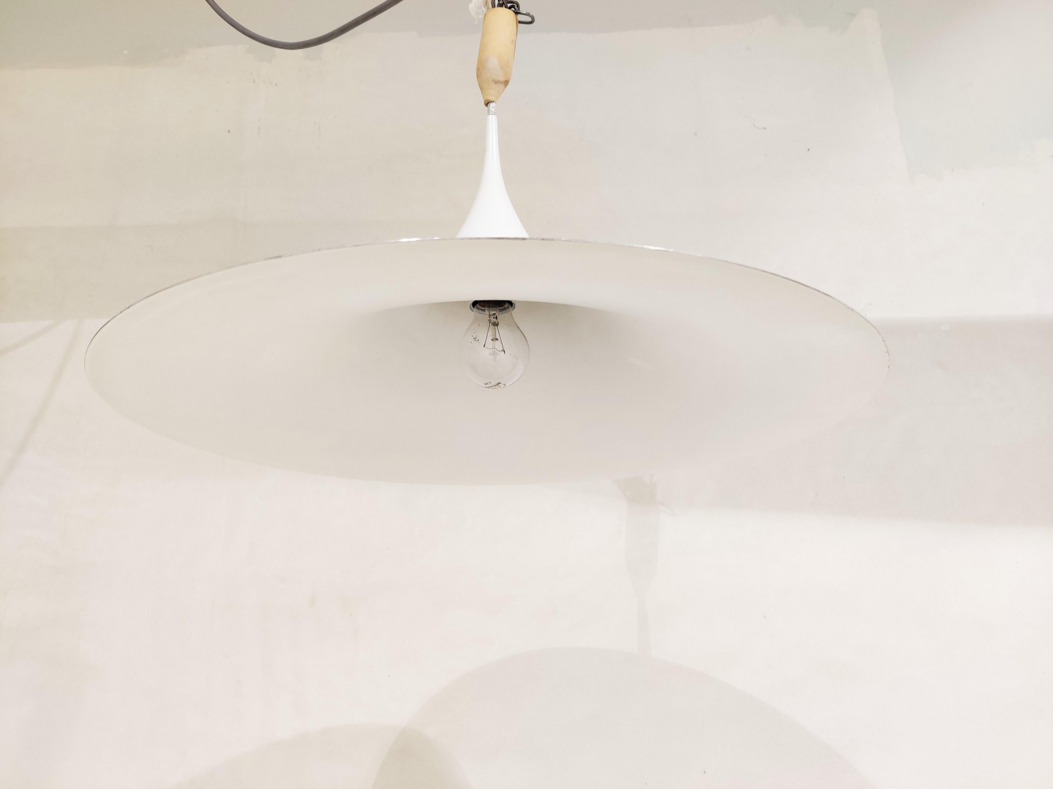 Vintage white semi pendant light by Claus Bonderup and Torsten Thorup for Fog an In Excellent Condition In HEVERLEE, BE