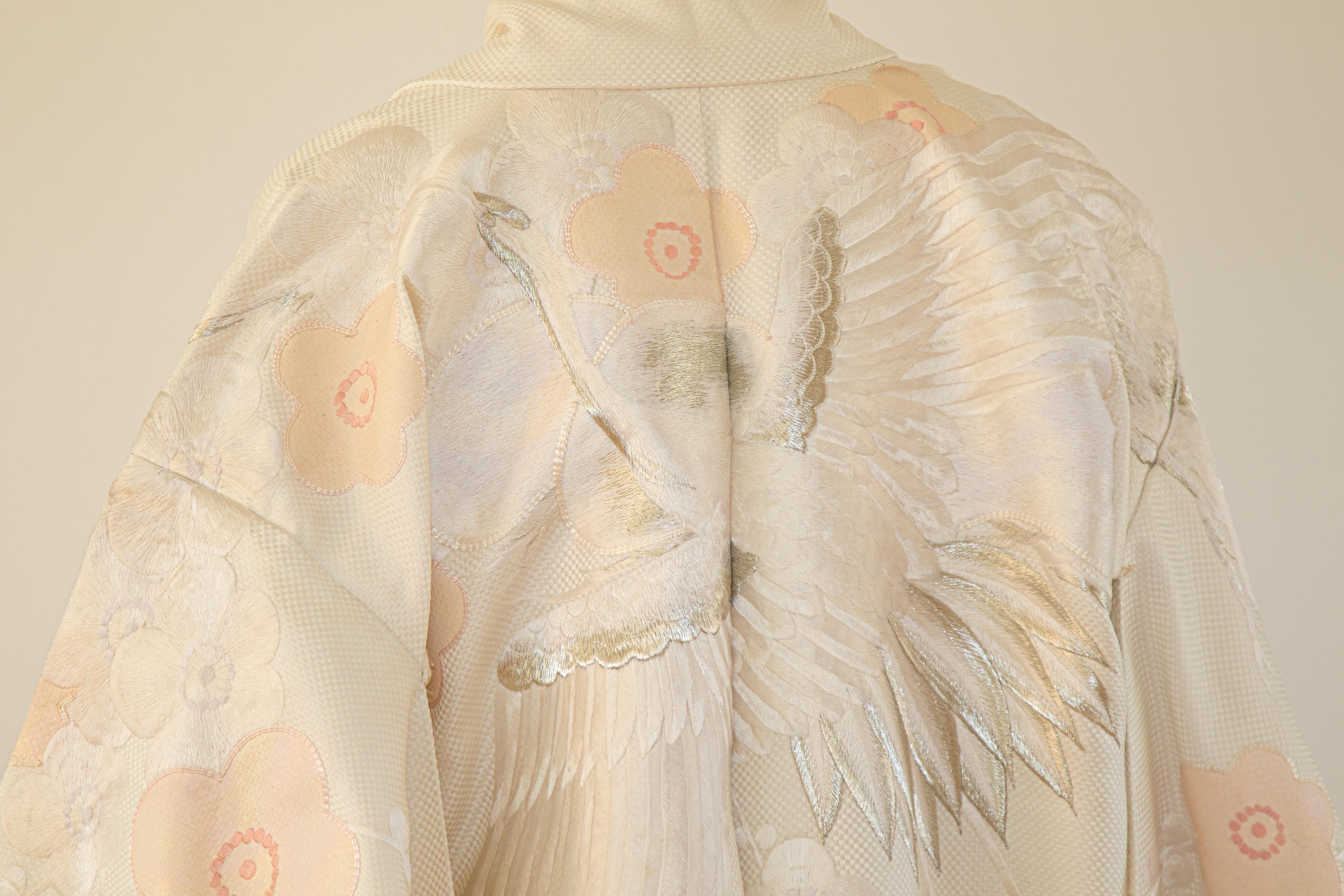 Women's or Men's Vintage Kimono White Silk Brocade Japanese Wedding Dress