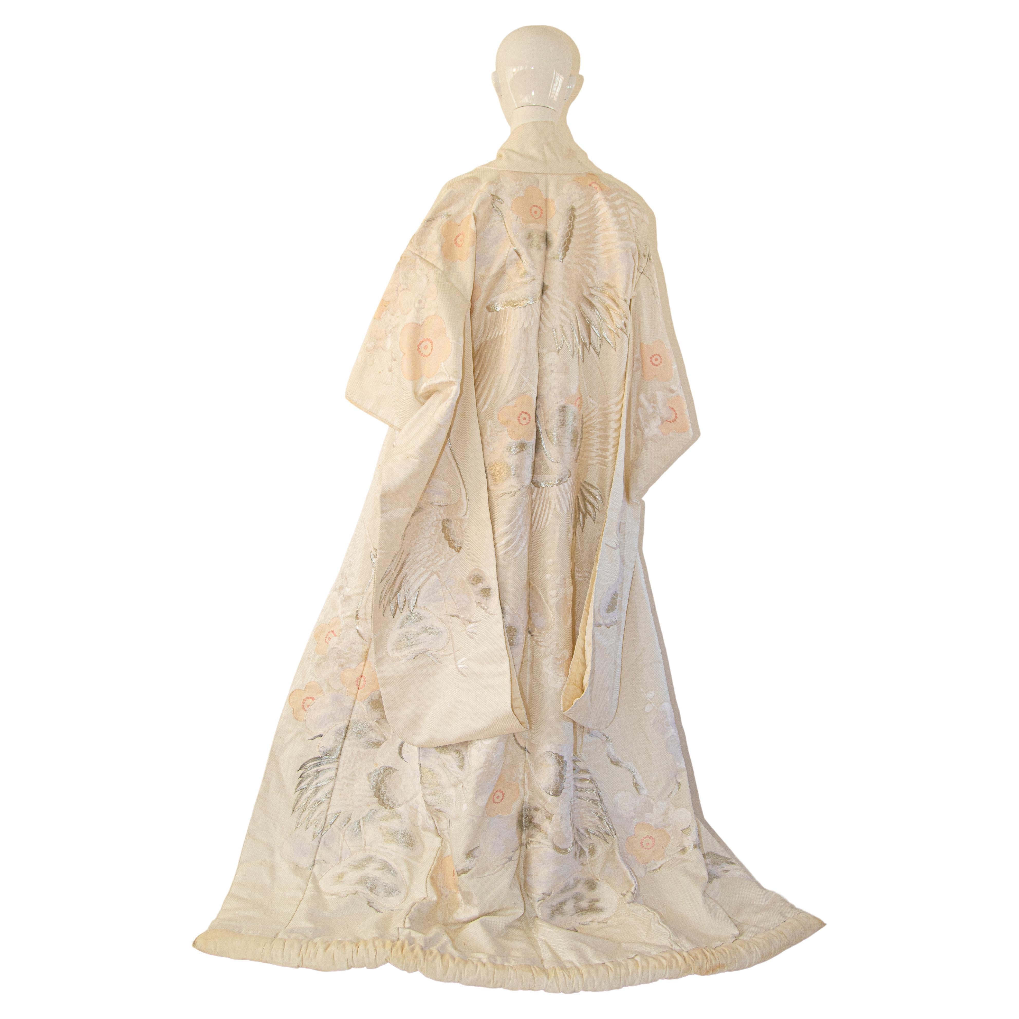 Vintage Kimono White Silk Brocade Japanese Wedding Dress