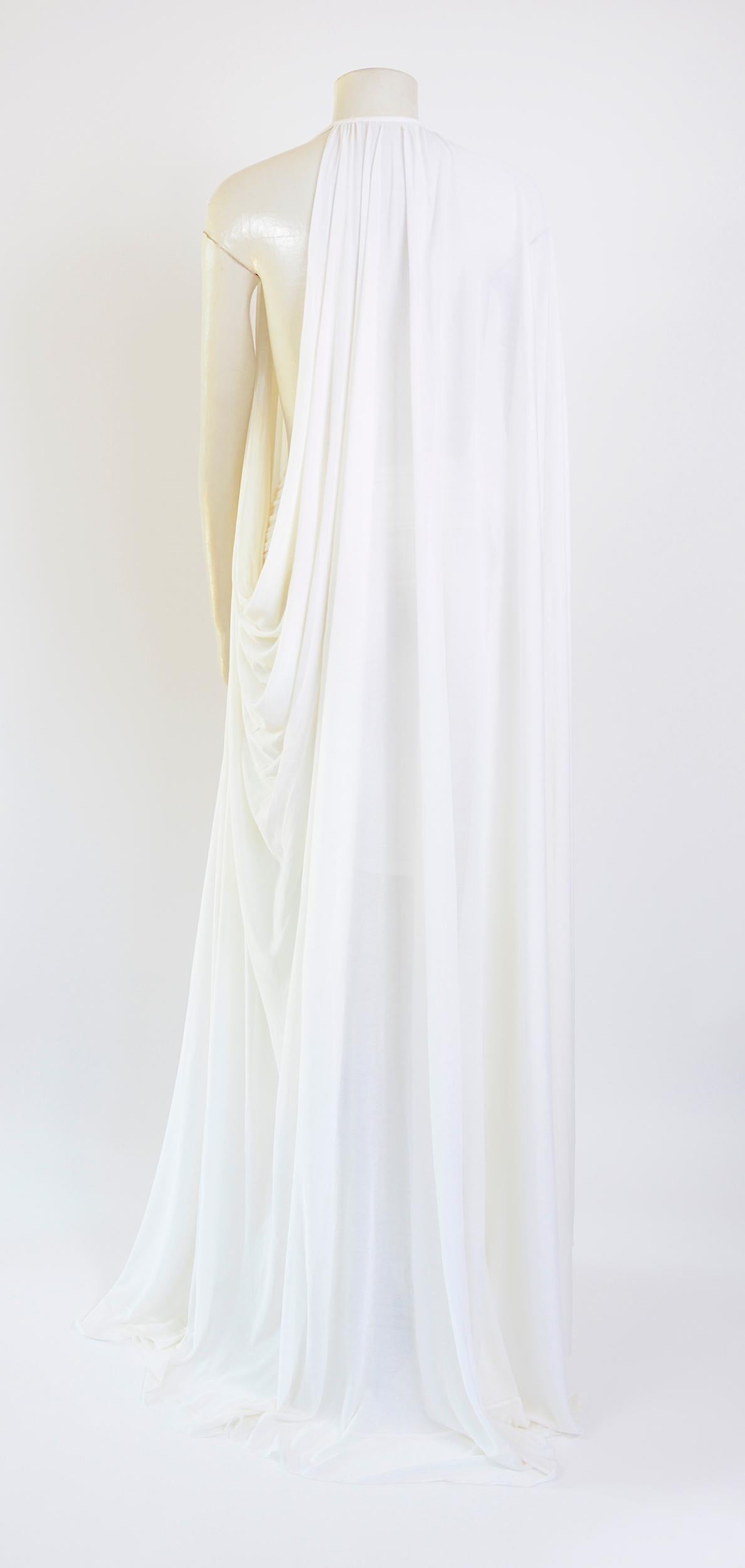 Vintage white silk jersey cape/dress with matching draped skirt. In Good Condition In Antwerp, BE