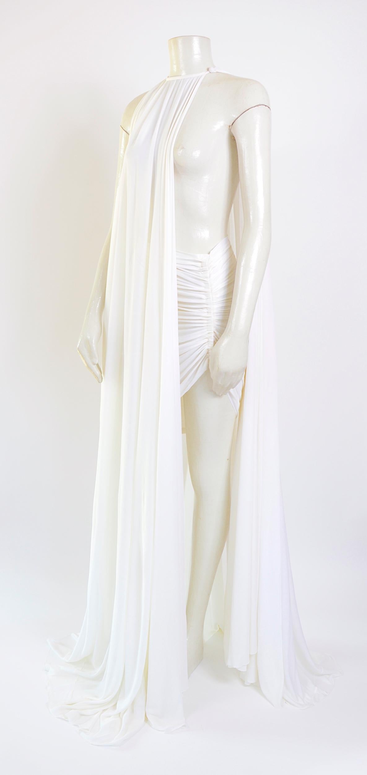 Women's Vintage white silk jersey cape/dress with matching draped skirt.
