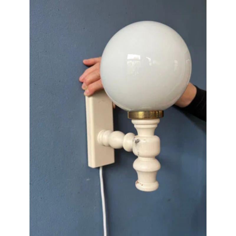 European Vintage White Space Age Sconce Opaline Glass Wall Light For Sale