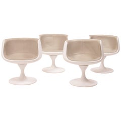 Vintage White & Taupe Swivel Tulip Tub Chairs, Set of 4