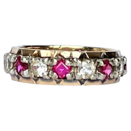 Vintage White Topaz and Ruby 9 Carat Gold Full Eternity Band For Sale