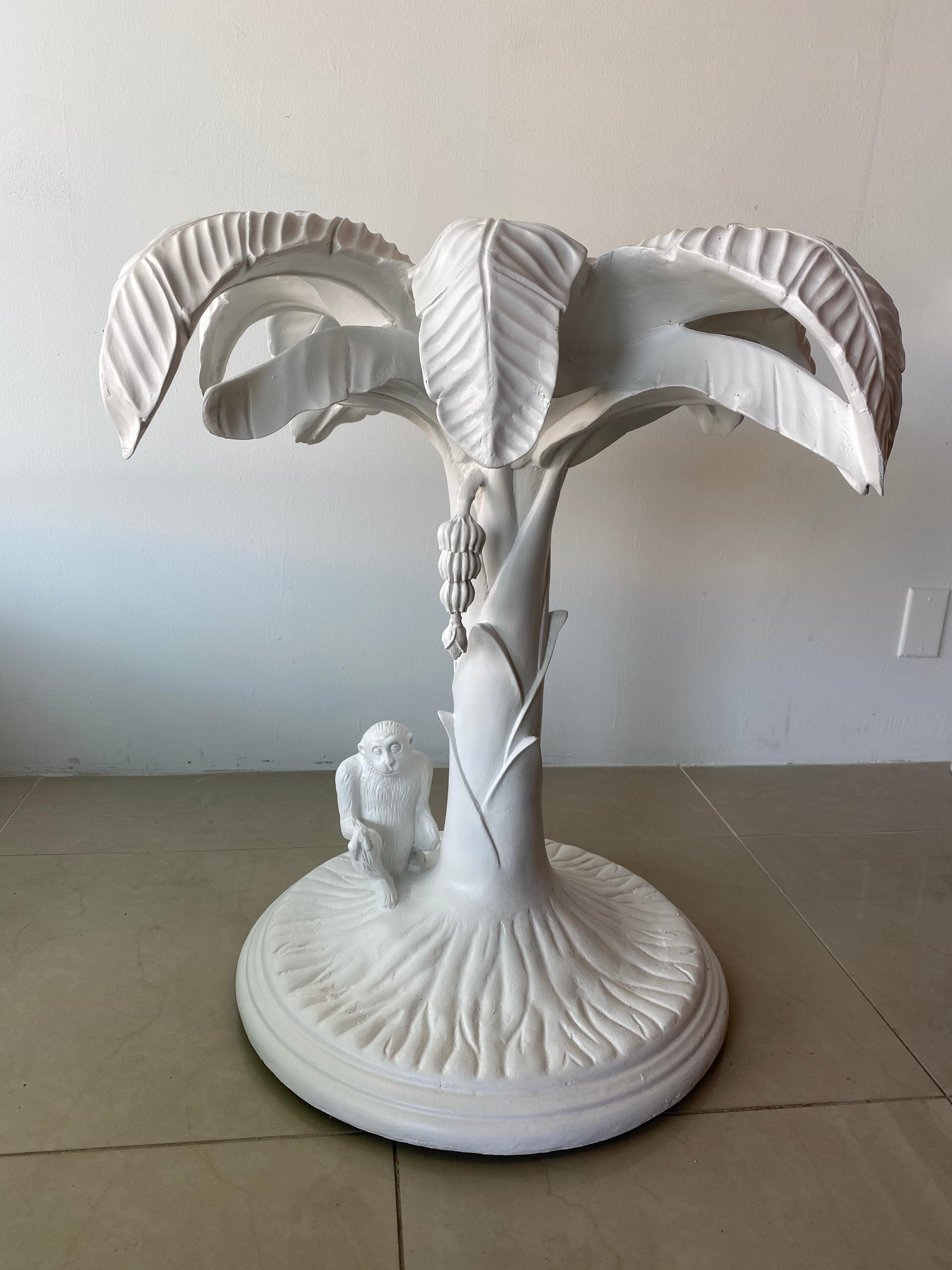 Vintage White Tropical Palm Tree Leaf Monkey Dining Entry Center Table 5