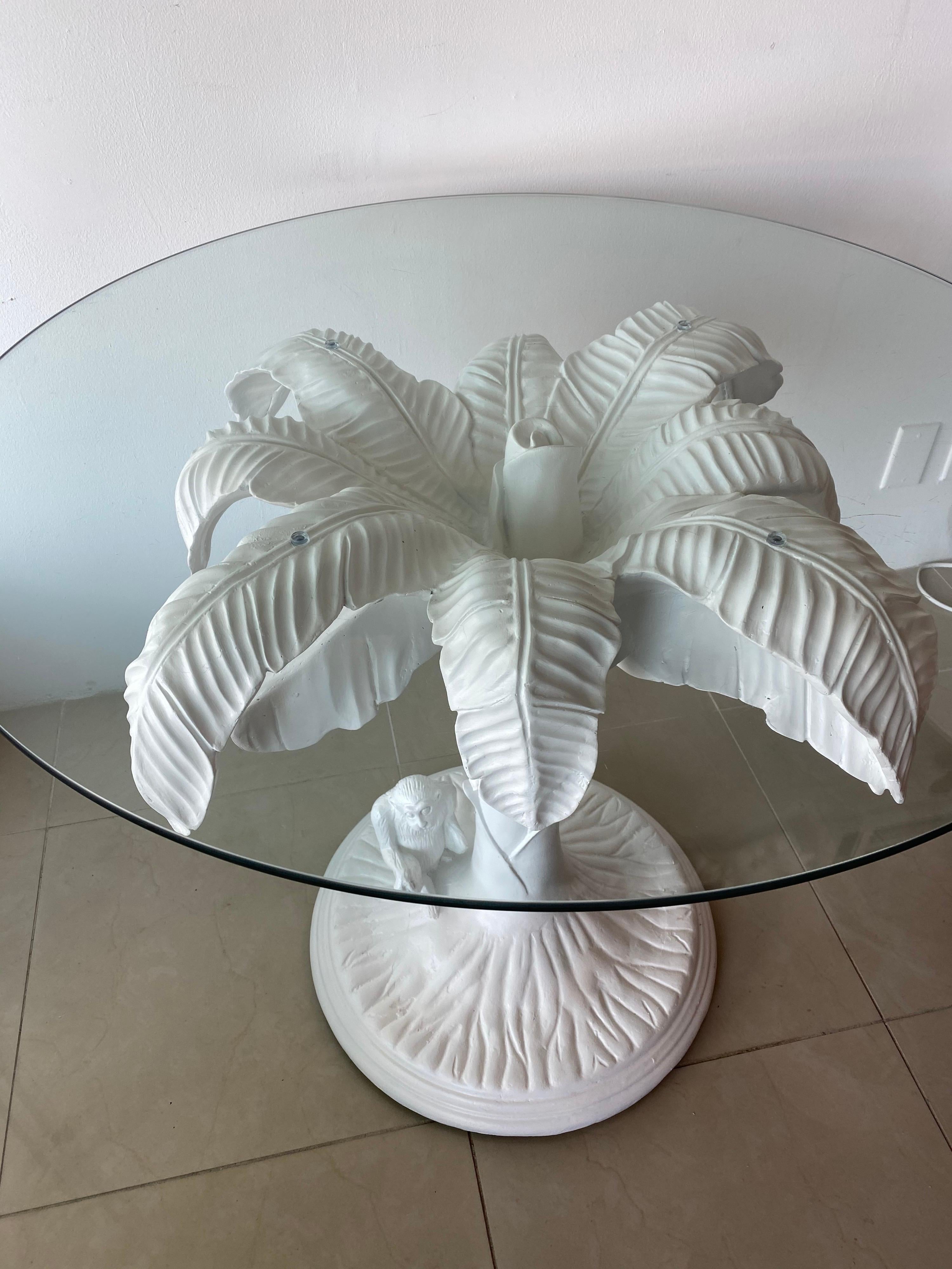 Vintage White Tropical Palm Tree Leaf Monkey Dining Entry Center Table 6