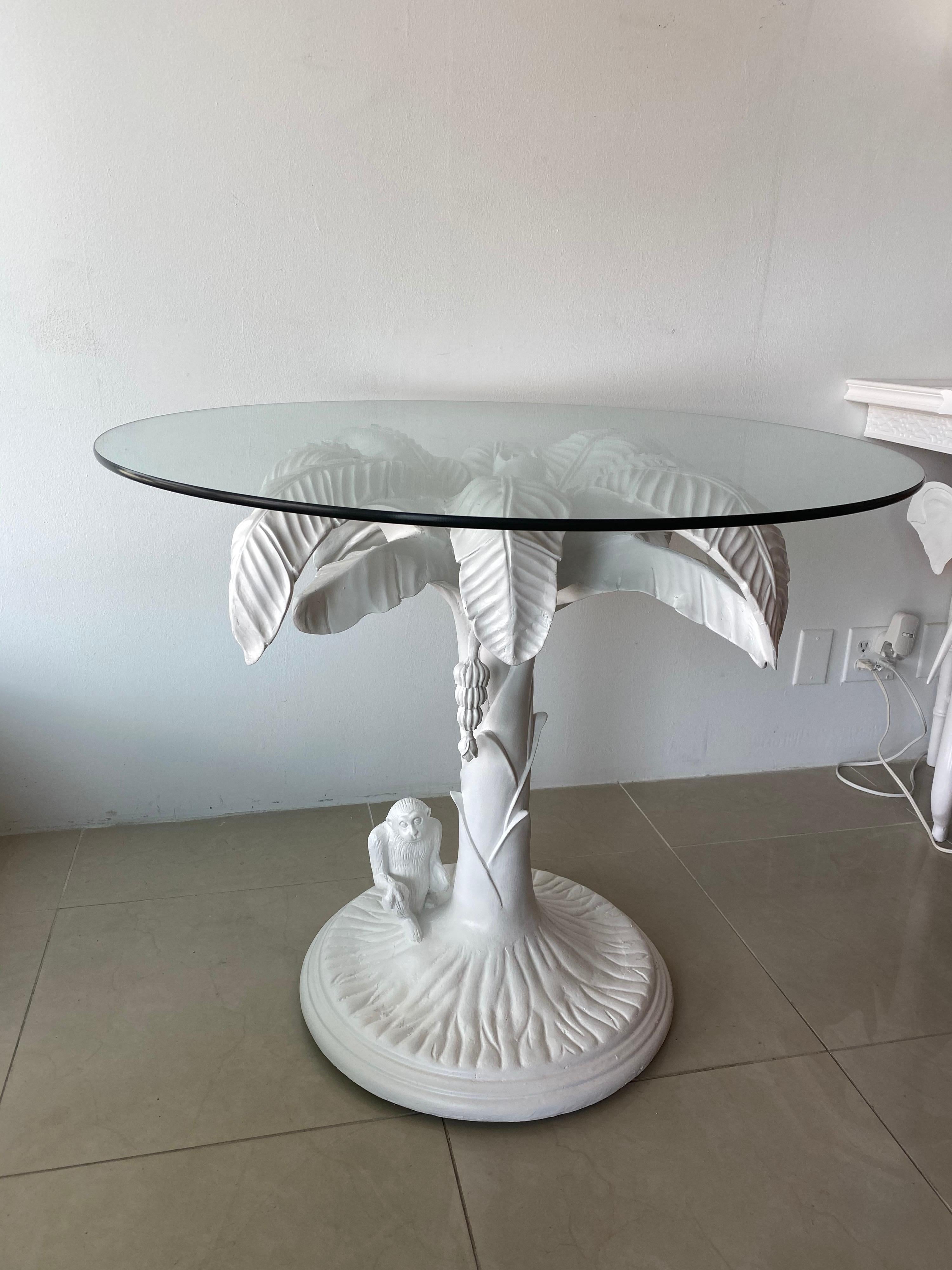 Vintage White Tropical Palm Tree Leaf Monkey Dining Entry Center Table 7