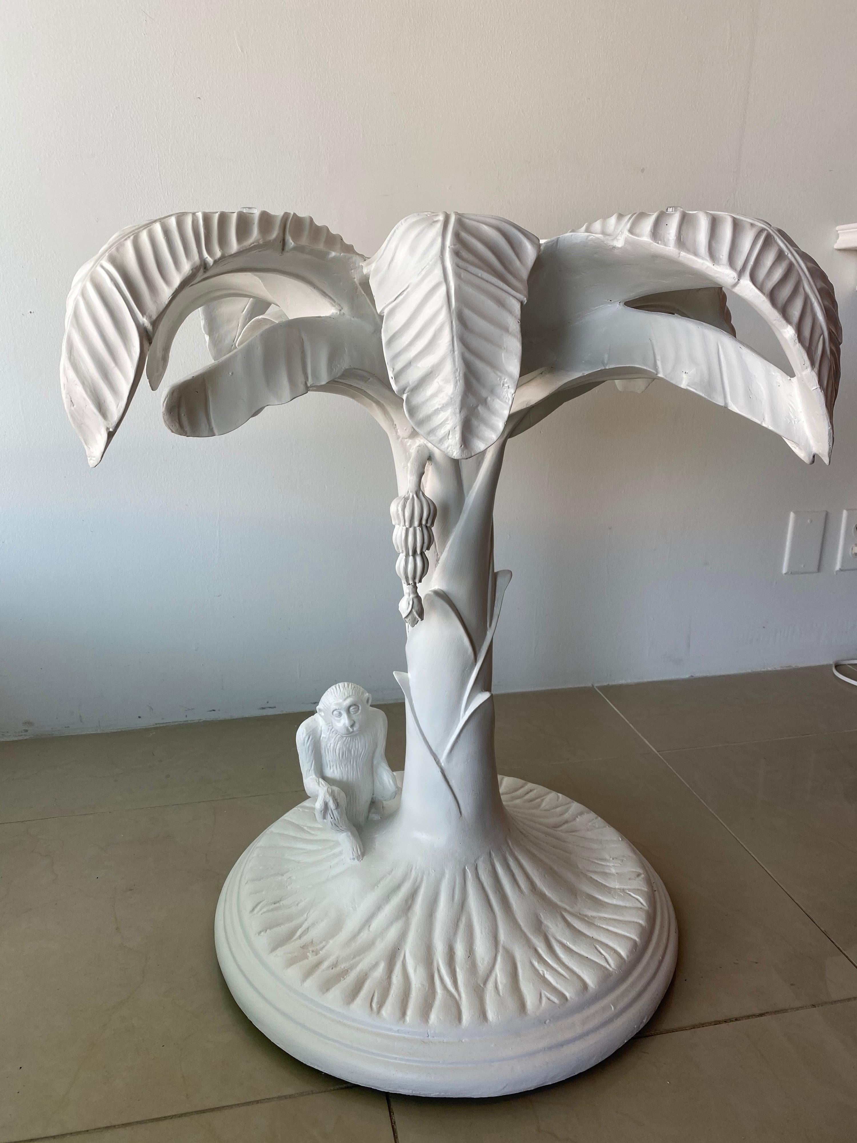 Vintage White Tropical Palm Tree Leaf Monkey Dining Entry Center Table In Good Condition In West Palm Beach, FL
