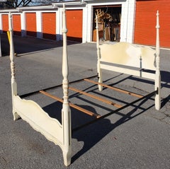 Vintage White Wash French Provincial Full Size Urn Poster Bed