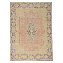 Vintage White Wash Kerman Hand Knotted Sheared Thin Rug Vintage White Wash Kerman Hand Knotted Sheared Thin Rug