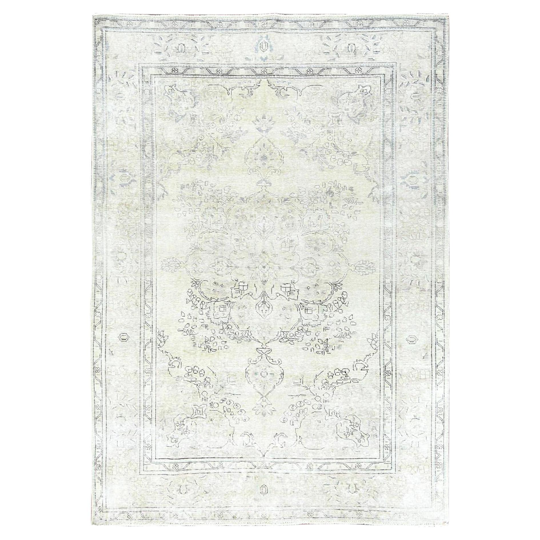 White Wash Peshawar Pure Wool Hand Knotted Oriental Rug at 1stDibs