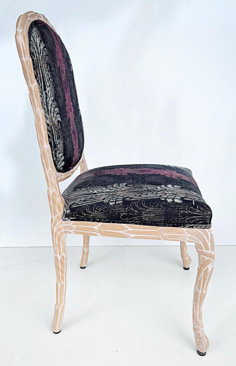 Vintage White Washed Carved Faux Bois Dining Chairs, Set 6 For Sale at 1stDibs