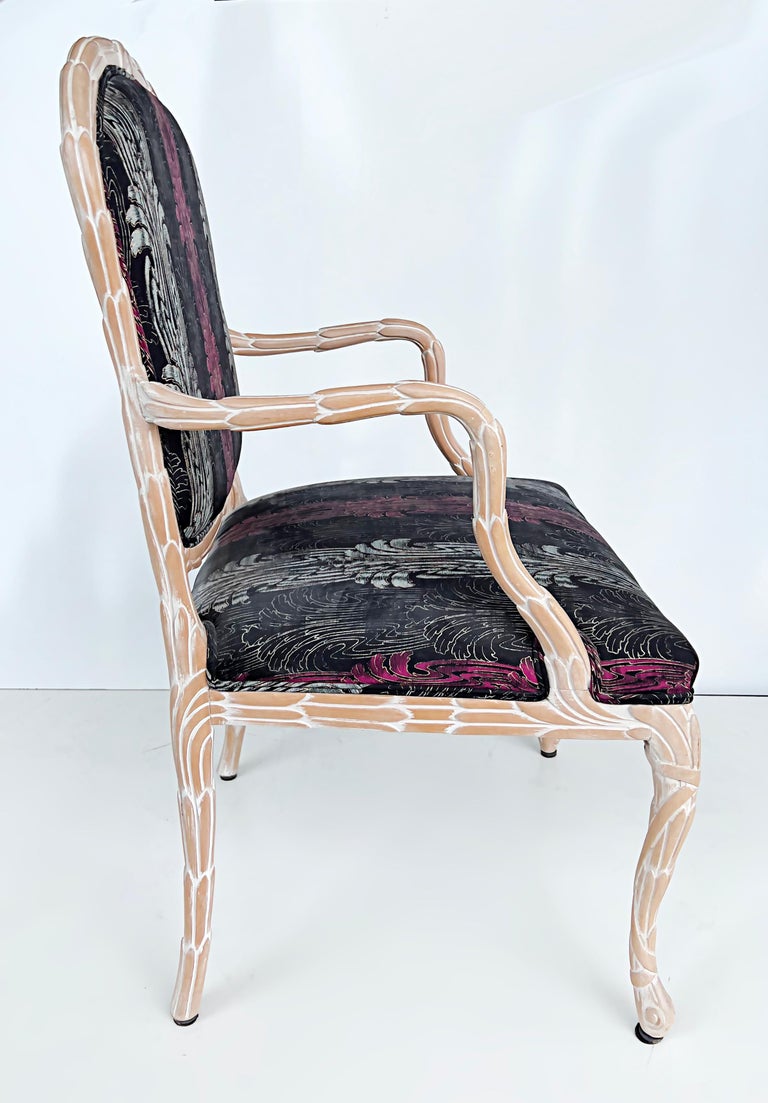 Vintage White Washed Carved Faux Bois Dining Chairs, Set 6 For Sale at 1stDibs