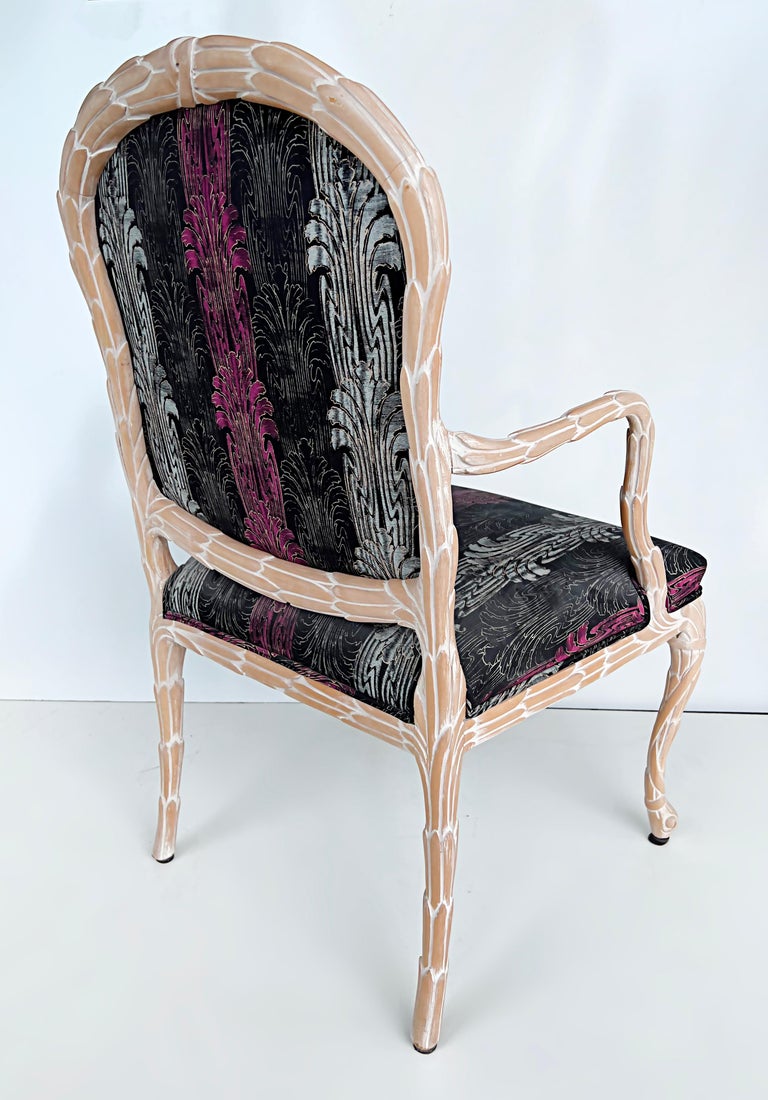 Vintage White Washed Carved Faux Bois Dining Chairs, Set 6 For Sale at 1stDibs