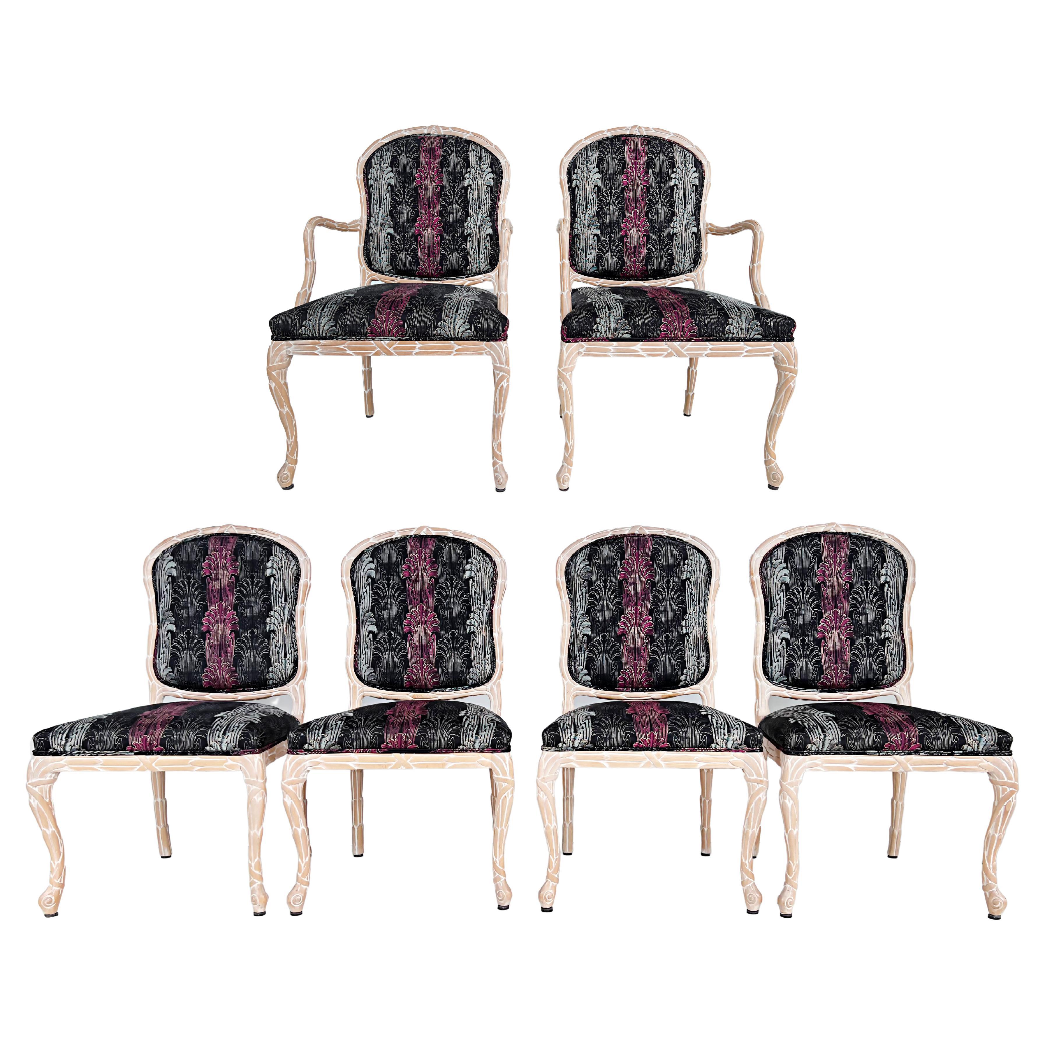 Faux Bois Branch Form Cane Back Rush Seat Carved Wood Twig Dining Chair