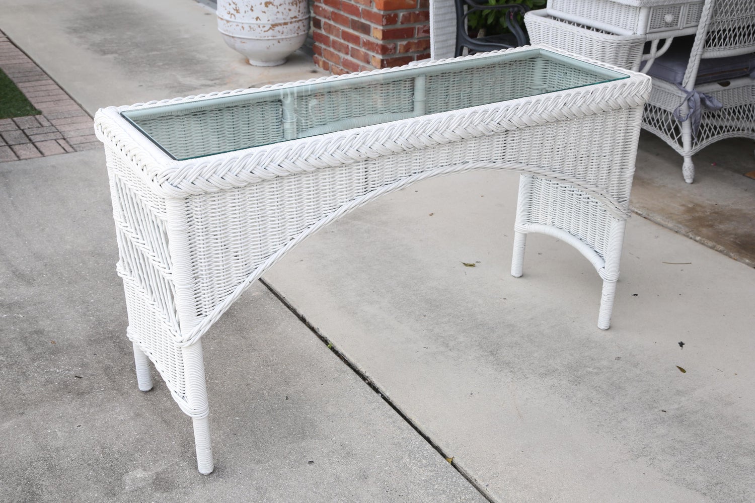 Vintage Arch Shaped White Wicker Console At 1stdibs