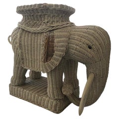 Retro White Wicker Elephant