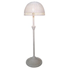 Vintage White Wicker Floor Lamp