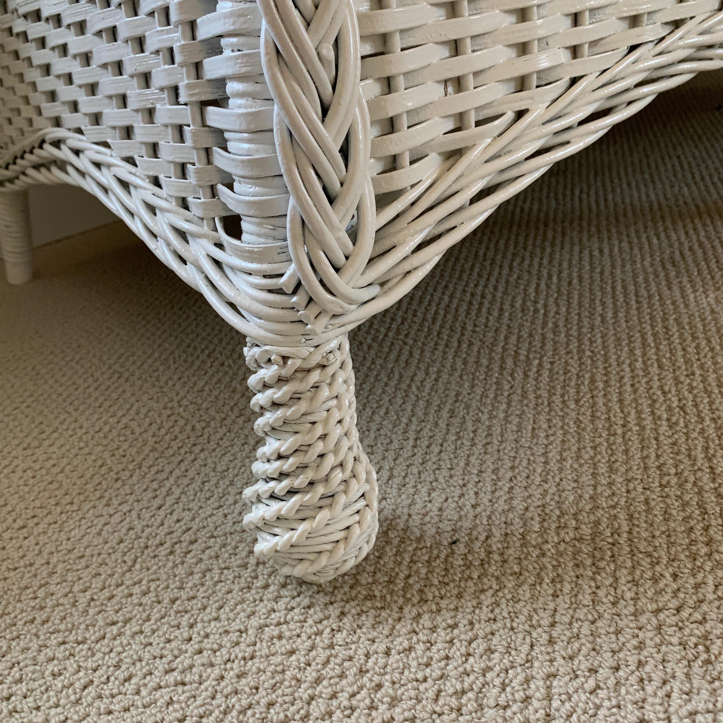 Hand-Woven Vintage White Wicker Sofa