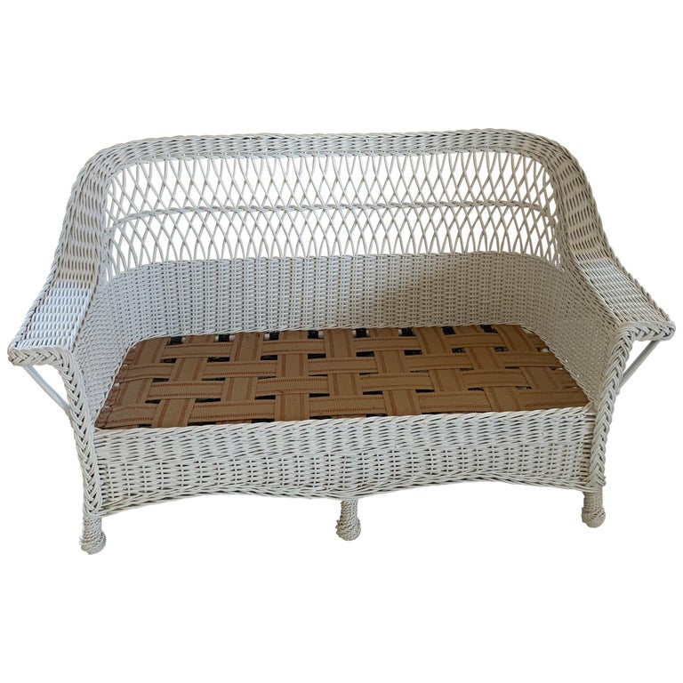 Vintage White Wicker Sofa at 1stDibs