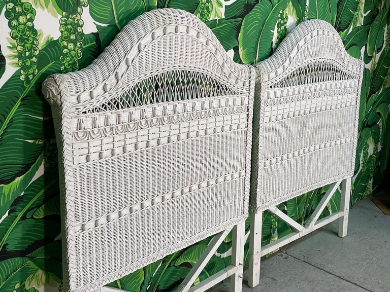 Vintage White Wicker Twin Headboards, a Pair For Sale at 1stDibs