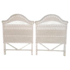 Used White Wicker Twin Headboards, a Pair