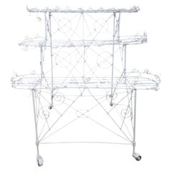 Vintage White Wire 3-Tier Rolling Plant Stand on Casters