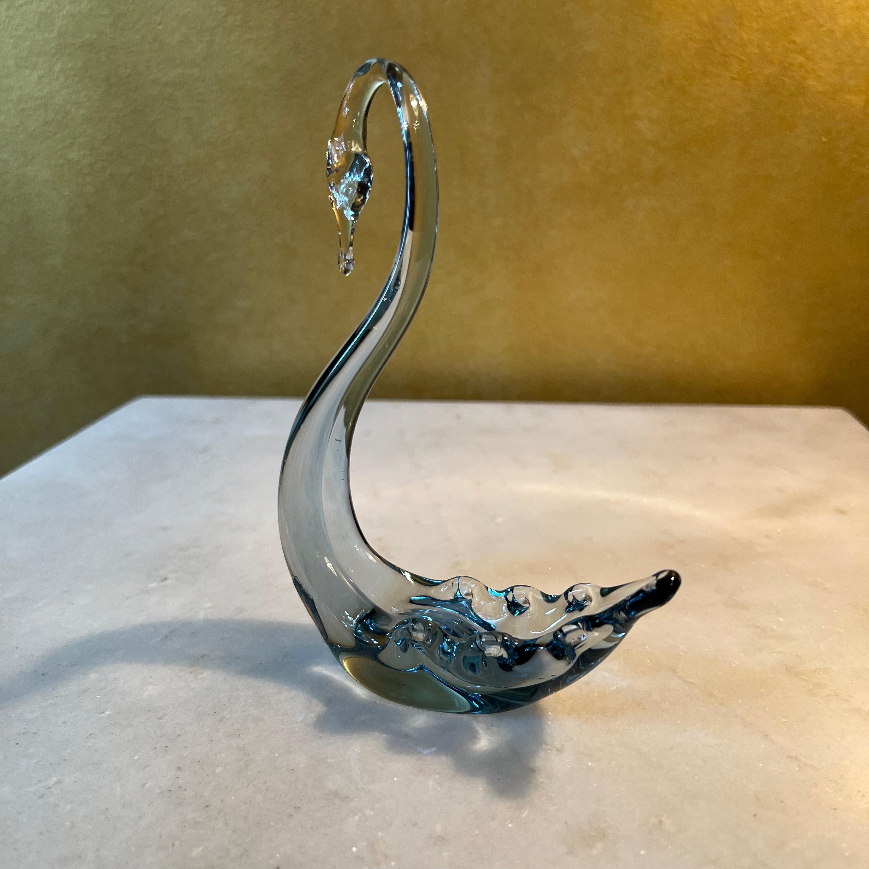 20th Century Vintage Whitefriars Smoke Grey Glass Swan For Sale