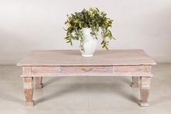 Vintage Whitewashed Teak Coffee Table with Single Drawer